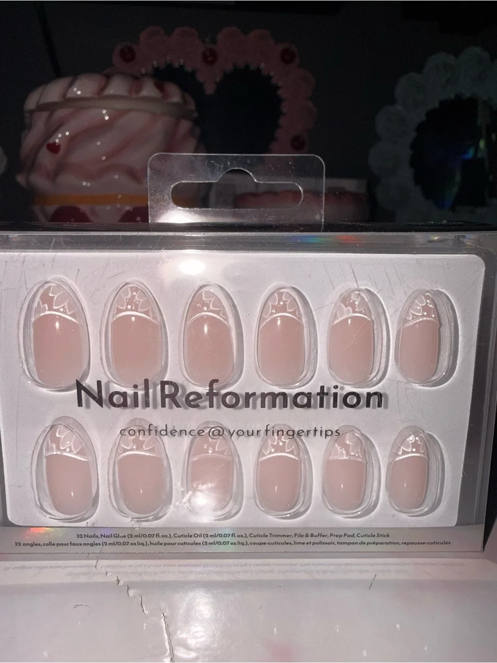 Nail Reformation Nude Pink Press-On Nails with White Floral/Lace Tips